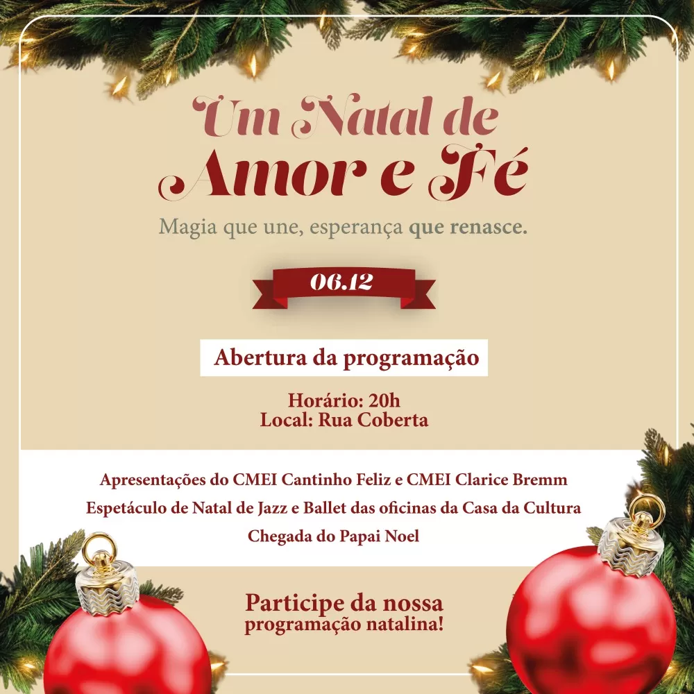 Programação ‘Um Natal de amor e fé’ será aberta hoje