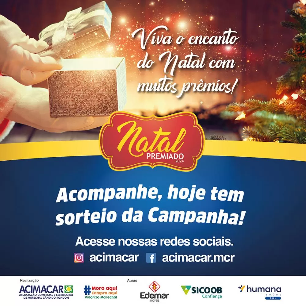Primeiro sorteio da campanha Natal Premiado Acimacar acontece nesta terça-feira