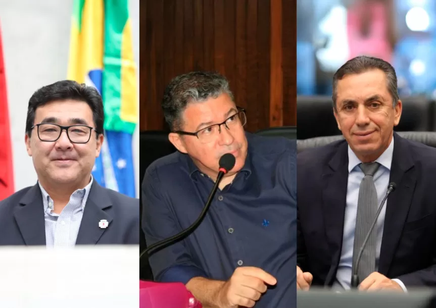  (Esq. p/ dir.) Jairo Tamura (PL), Dr. Leônidas (CDN) e Wilmar Reichembach (PSD).Créditos: Divulgação/Alep