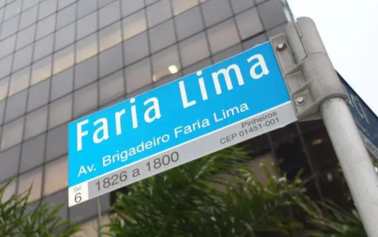 Placa da Avenida Faria Lima, onde estão localizadas as maiores empresas do setor financeiro brasileiro – Foto: Reprodução