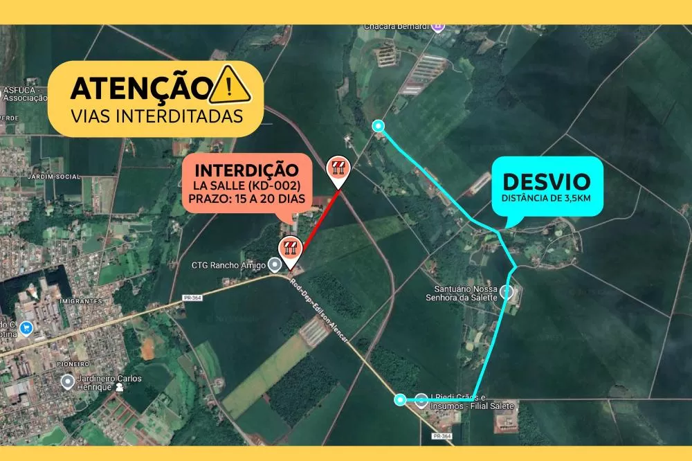 Obras do novo contorno de Palotina interditam duas vias do município a partir deste sábado Foto: CVale