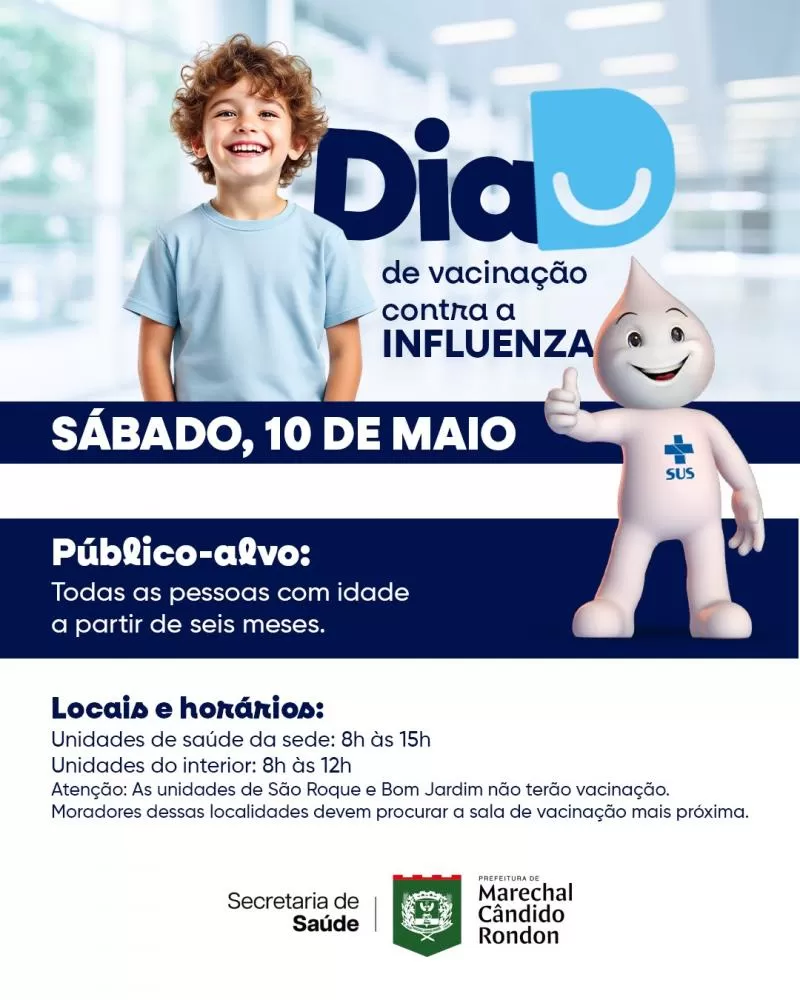 Público-alvo mudou: vacinação contra a gripe neste sábado será para todas as pessoas a partir de seis meses