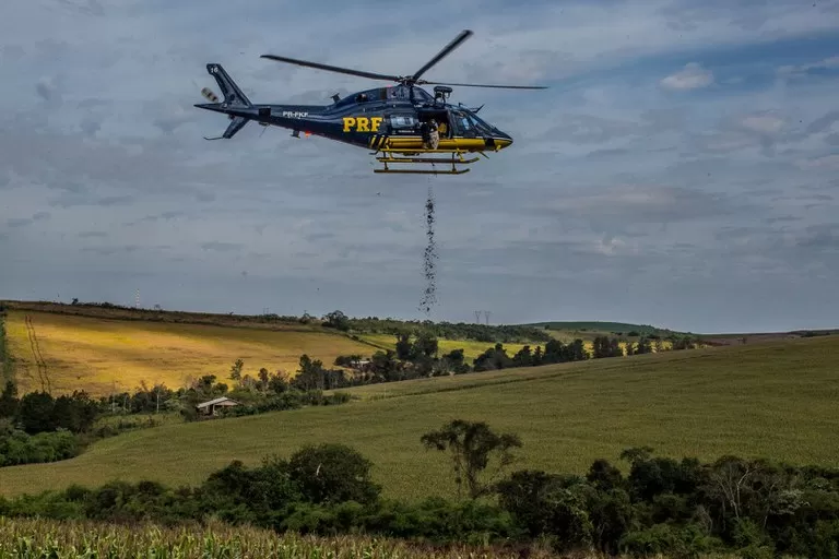 Helicóptero da PRF lança 10 toneladas de sementes para reflorestar áreas da Mata Atlântica no Paraná