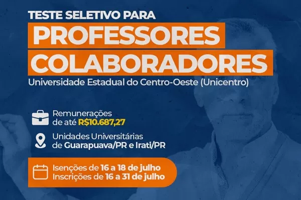 Unicentro abre processo seletivo para professores colaboradores; salários chegam a R$ 10,6 mil Foto: Unicentro