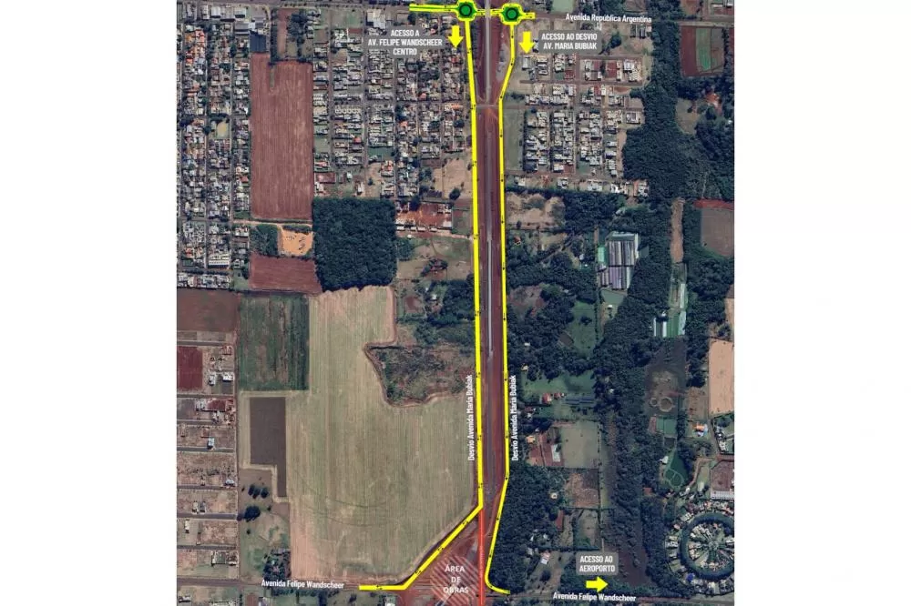 Rotas alternativas em trecho da obra da Perimetral Leste de Foz do Iguaçu Foto: DER-PR