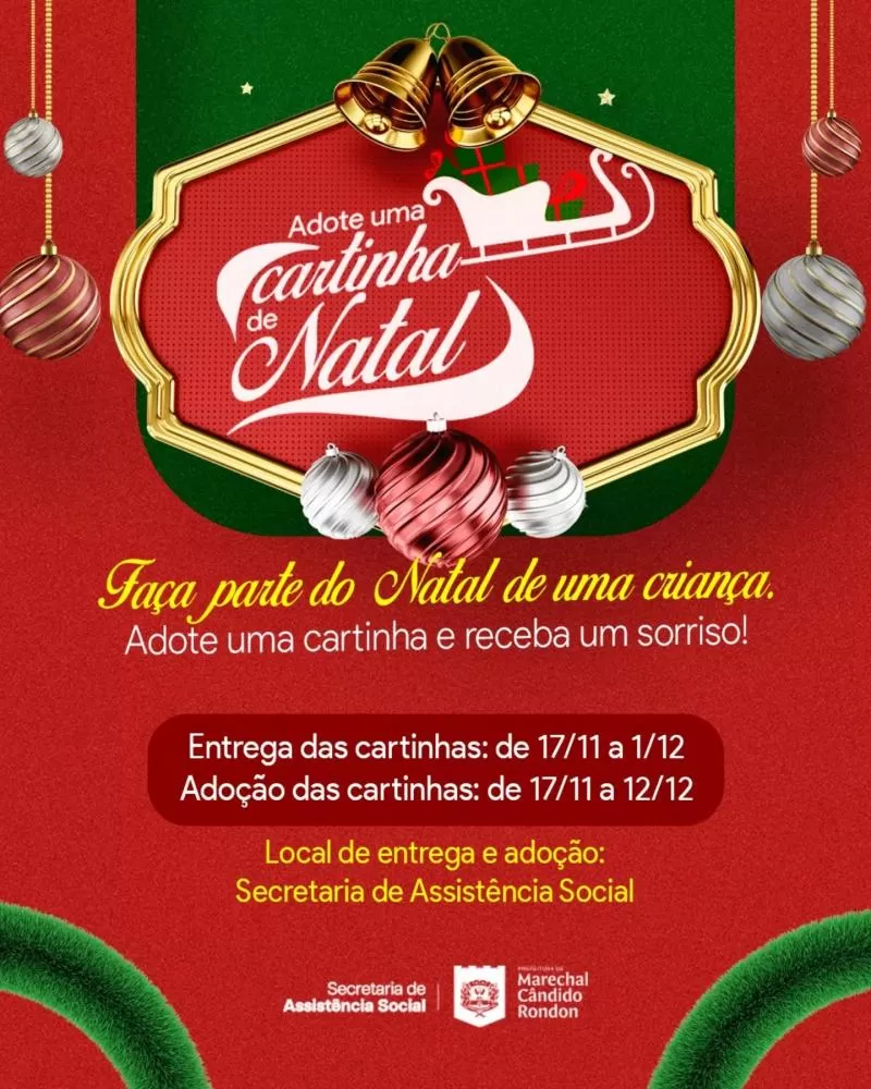 Cartinhas de Natal podem ser entregues a partir de 17 de novembro na prefeitura de Marechal Cândido Rondon