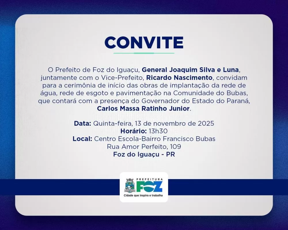 O governador Carlos Massa Ratinho Junior estará em Foz do Iguaçu nesta quinta-feira (13/11/2025