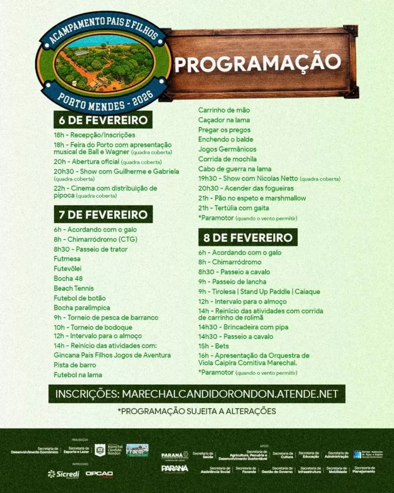 Divulgada a programação do Acampamento Pais e Filhos 2026