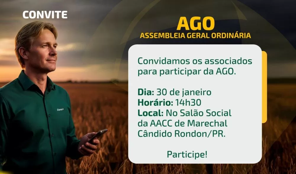 Copagril convida cooperados para Assembleia Geral Ordinária nesta sexta-feira