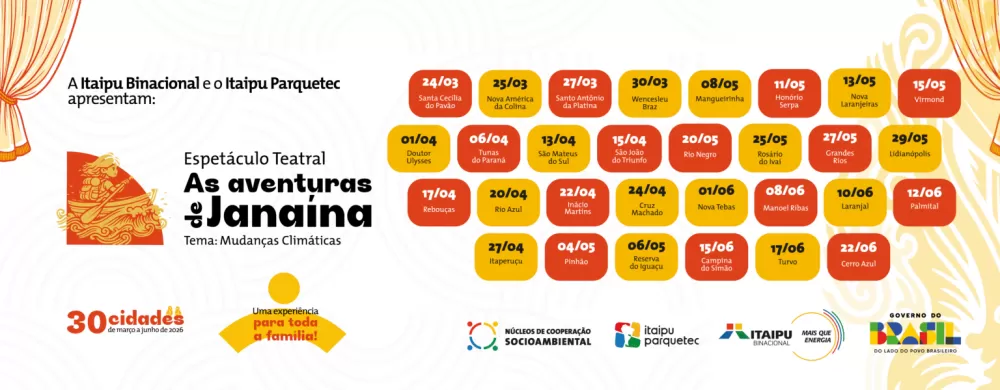 Itaipu Binacional e Itaipu Parquetec promovem 30 espetáculos teatrais gratuitos sobre mudanças climáticas