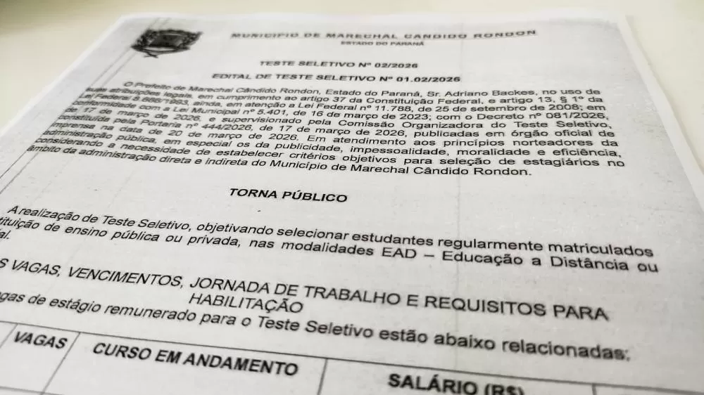 Abertas as inscrições para teste seletivo para estágio remunerado