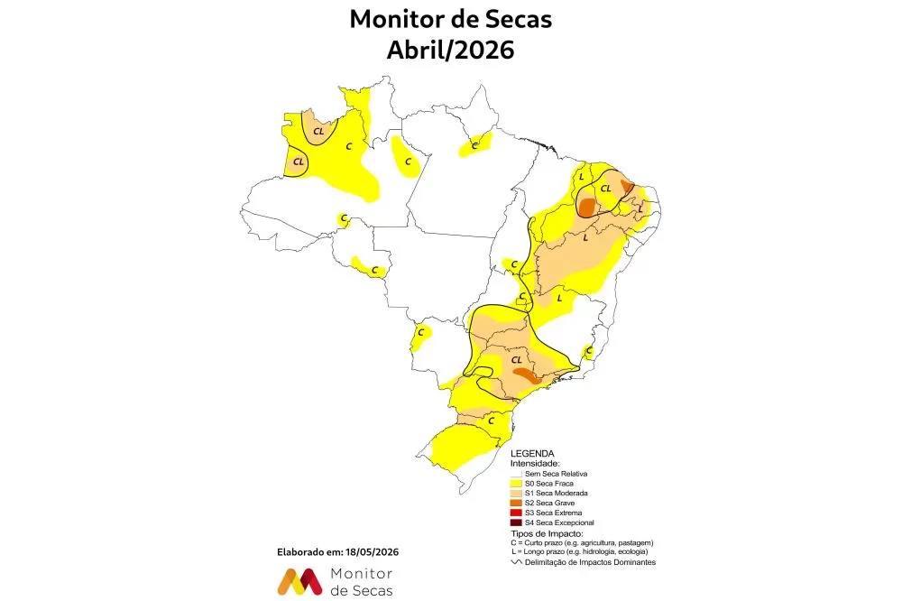 MONITOR APONTA RECUO DA SECA NO LESTE E AVANÇO NO SUL E NOROESTE DO PARANÁ, EM ABRIL Foto: Simepar