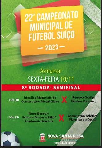 Semifinal e 8ª rodada do Campeonato Municipal Suíço acontece sexta-feira (10)
