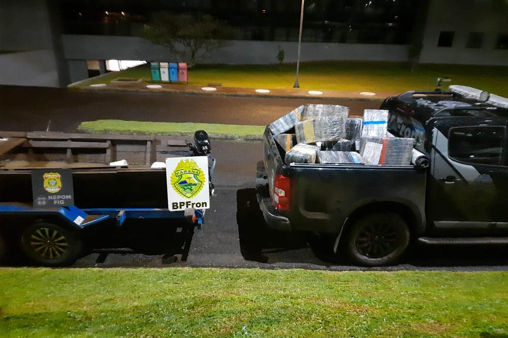 Ação integrada da PM e PF apreende mais de 700 quilos de droga em Foz do Iguaçu Foto: PMPR