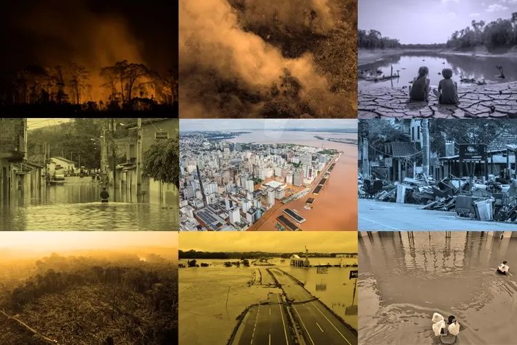 Crise climática precisa ser enfrentada para evitar novas catástrofes como as registradas no Rio Grande do Sul. Fotomontagem: PT na Câmara