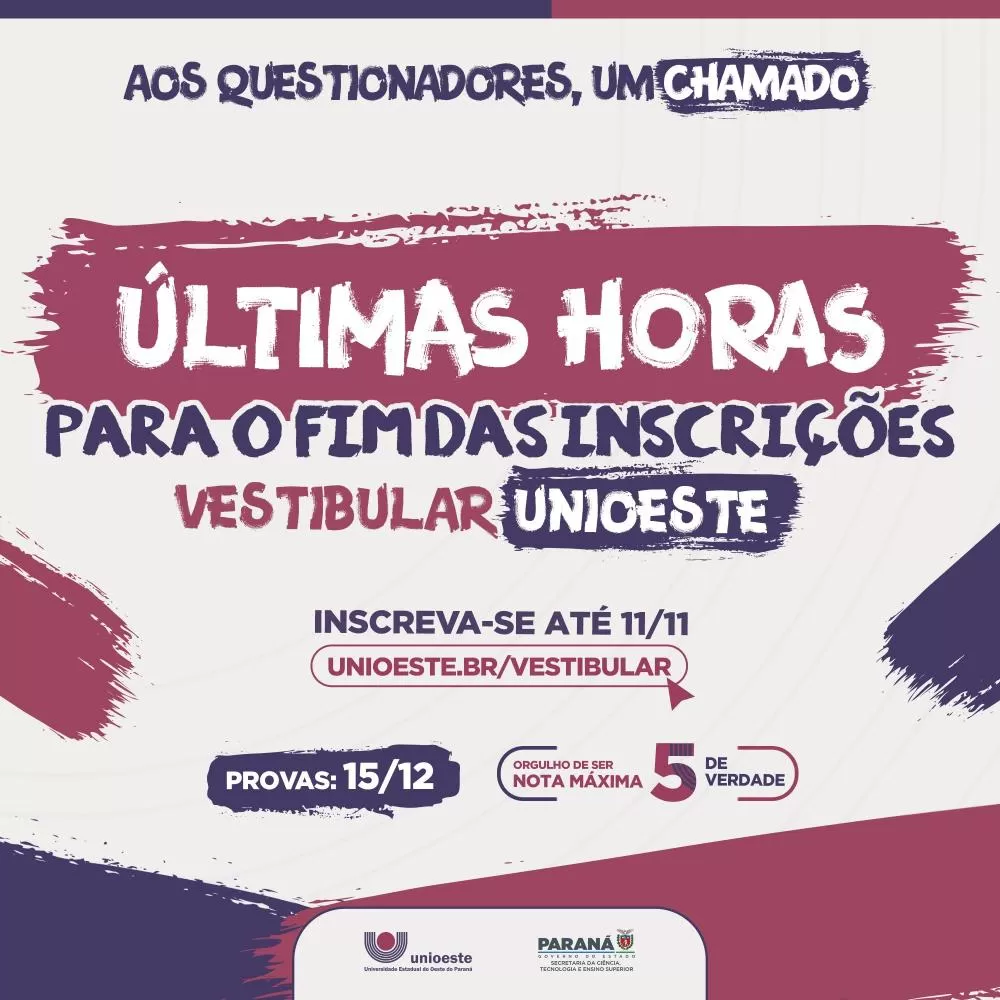 Hoje é último dia para inscrições do Vestibular Unioeste 2025