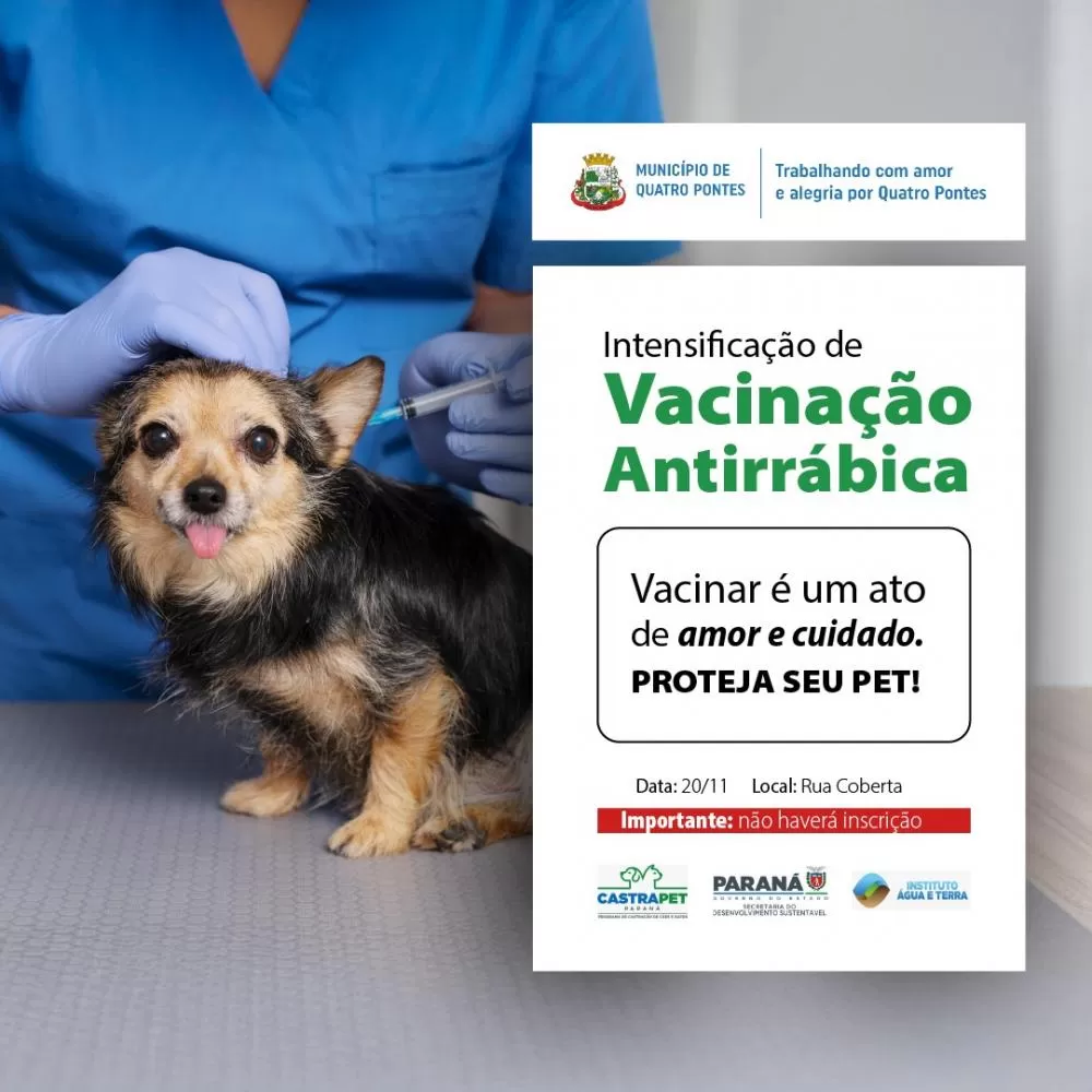 Intensificação de Vacinação Antirrábica ocorrerá no próximo dia 20