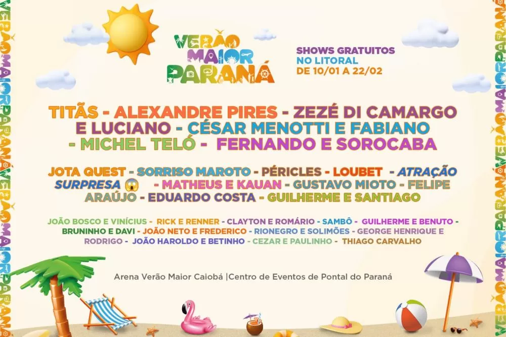 Titãs, Michel Teló, Sorriso Maroto e muito mais: Verão Maior Paraná terá 33 shows gratuitos